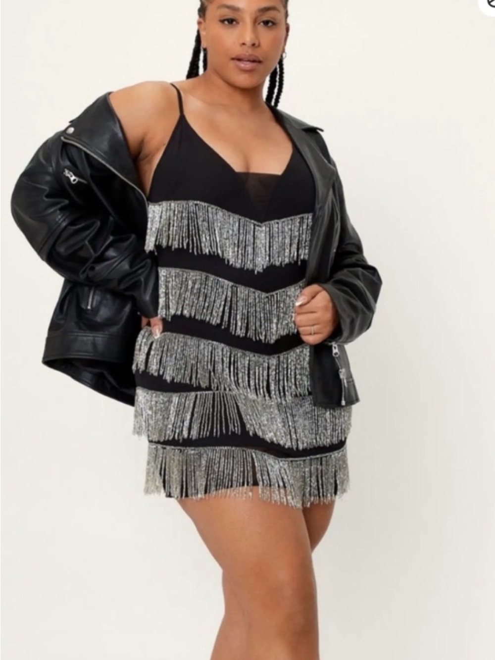 Nasty Gal Black Beaded Fringe Mini Dress